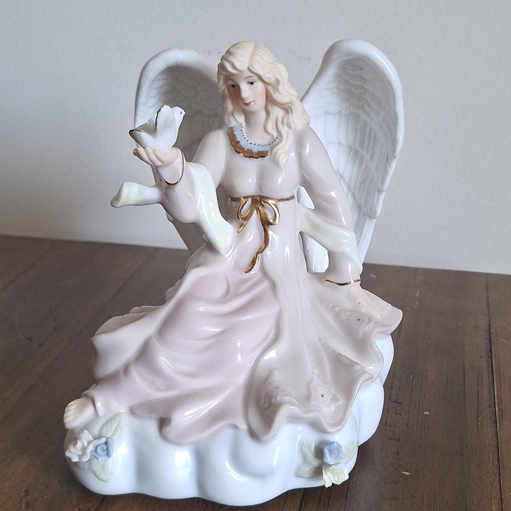 Vintage Porcelain Angel Musical Figurine with Dove